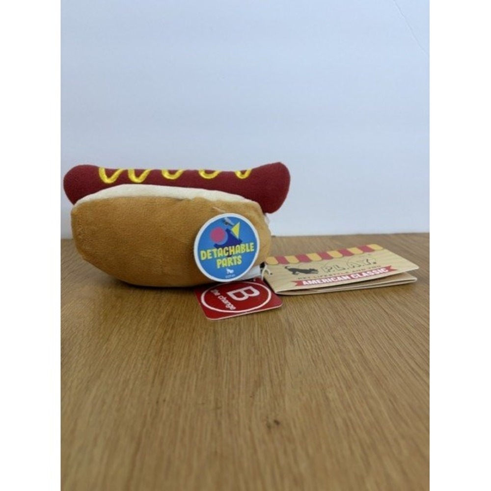 P.L.A.Y. Hot Dog Plush Squeaky Toy Dog One Size Brown New Detachable Parts